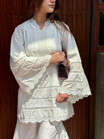 White Chikankari Embroidered Lawn 2 Piece Suit - Image 5