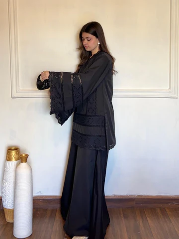 Black Chikankari Embroidered Lawn 2 Piece Suit with Lace Work - Image 5